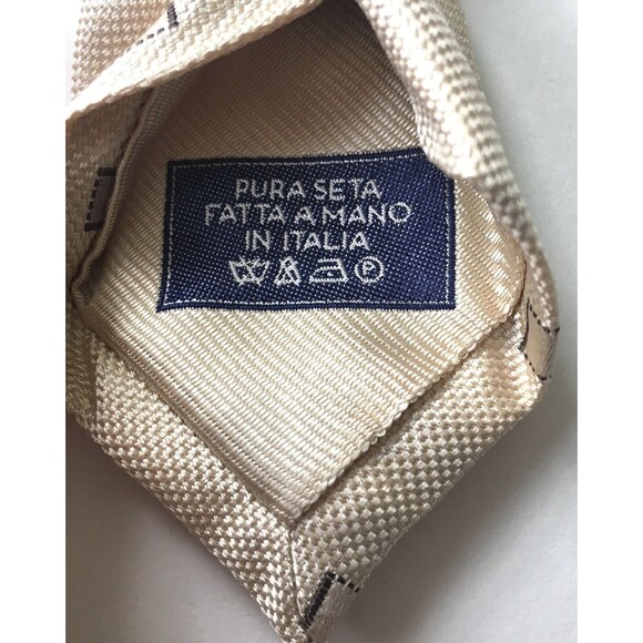 Allea Milano Beige Gray Pure Silk Necktie Tie Diamond Pattern New With Tags - Picture 4 of 5